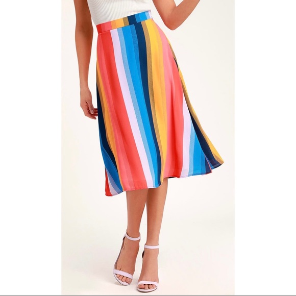 Lulu's End of the Rainbow Multi Striped Midi Skirt - Picture 2 of 10